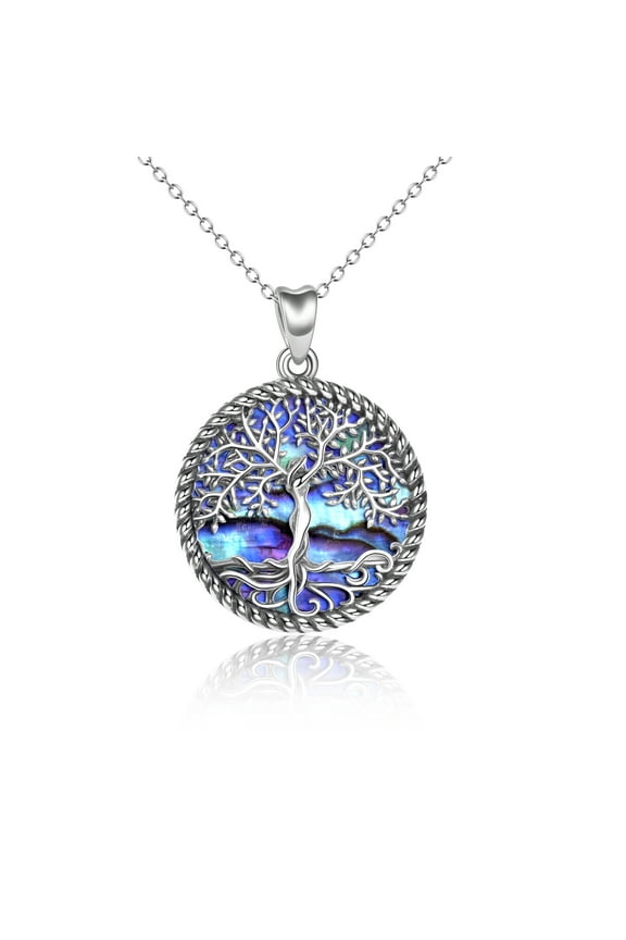 Tree of Life Necklace Silver Abalone Shell Pendant Family Jewelry Gifts Women