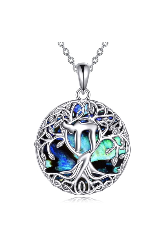 Tree of Life Necklace Sterling Silver Jewish Hebrew Chai Pendant Abalone Shell Celtic Jewelry Gifts for Women Men