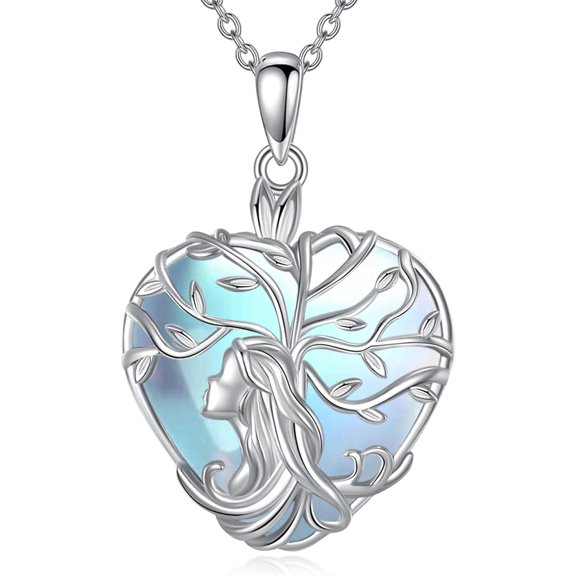 Tree of Life Necklace Sterling Silver Moonstone Pendant Heart Jewelry Gifts for Women