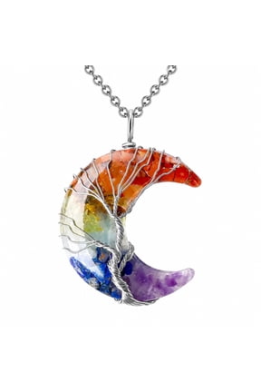 Handcrafted Crescent Moon Necklace for Women, 7 Color Natural Gemstone Pendant with Stainless Steel Chain, Christmas Birthday Anniversary Jewelry Gift