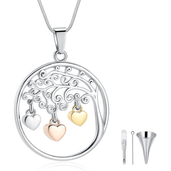 Tree of Life Necklace for Women 316 L Stainless Steel Heart Jewelry Cremation Jewelry for Ashes, Mothers Day Birthday Gifts Jewelry for Wife Mom