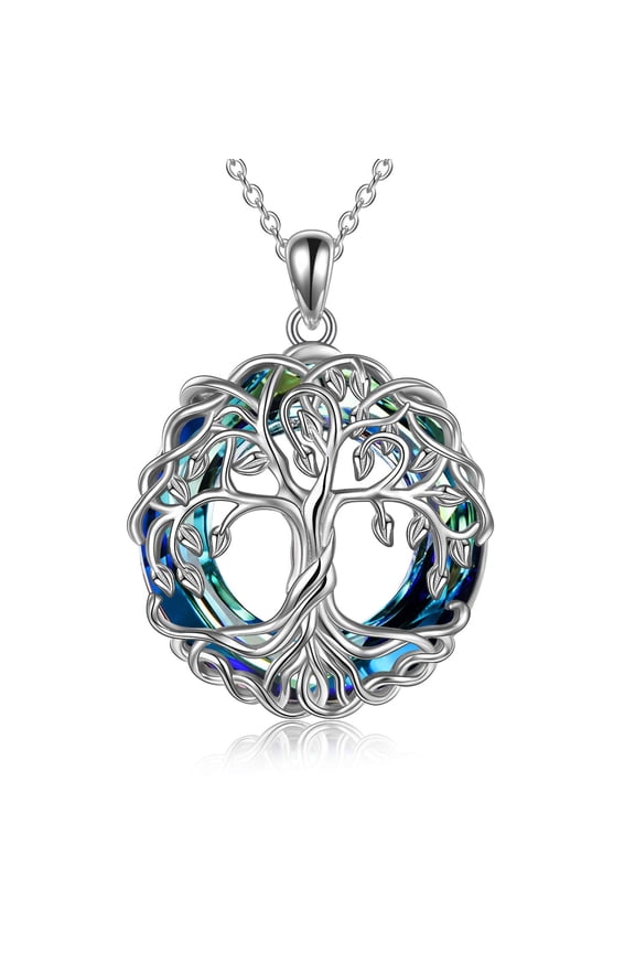 Tree of Life Necklace for Women 925 Sterling Silver Celtic Knot Family Tree With Blue Crystal Irish Gifts for Women