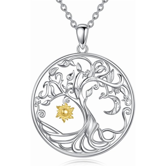 Tree of Life Necklace for Women S925 Sterling Silver Sun and Moom Pendant Family Tree Necklace Jewelry Anniversary Birthday Gift for Women 20"