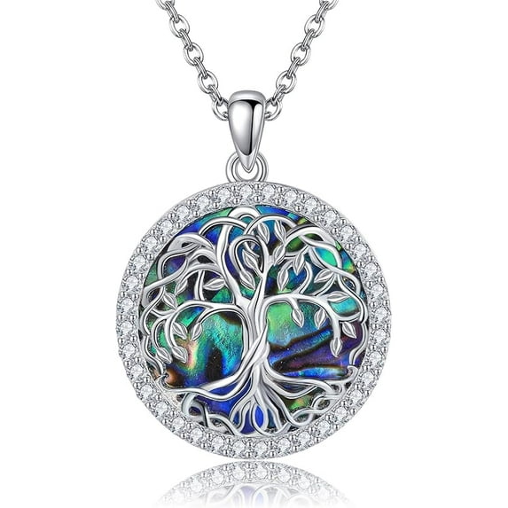 Tree of Life Necklace for Women Sterling Silver Celtic Knot Family Tree With Blue/Purple/Volcano Crystal Irish Gifts for Mom Wife Birthday Christmas