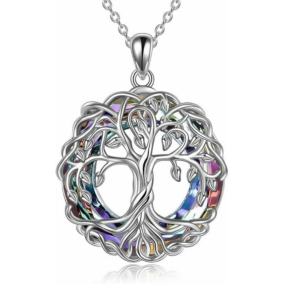 Tree of Life Necklace for Women Sterling Silver Celtic Knot Family Tree With Blue/Purple/Volcano Crystal Irish Gifts for Mom Wife Birthday Christmas