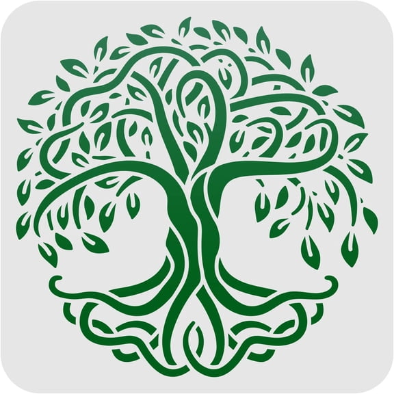 Tree of Life Pattern Decoration Template (8x8 inch) Plastic Drawing Painting Stencils Square Reusable for Wood Floor Wall and Tile Mixed Color