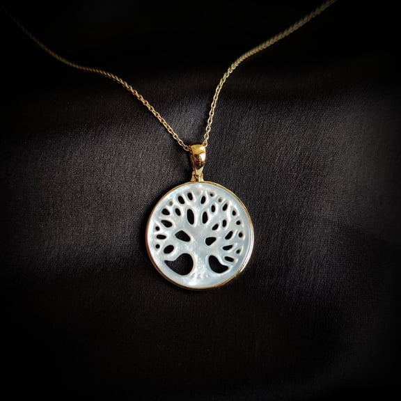 Tree of Life Pendant, Natural Mother Of Pearl Pendant, 14K Solid Yellow Gold Pearl Pendant, June Birthstone Pendant, Tree of Life Jewelry