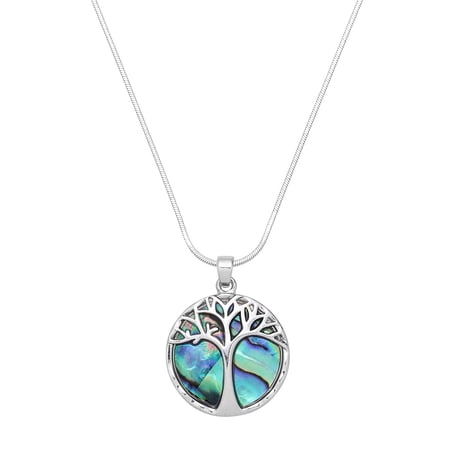 Tree of Life Pendant Necklace Bracelet Abalone Shell Rhodium Plated 17 Inch Snake Chain J1048