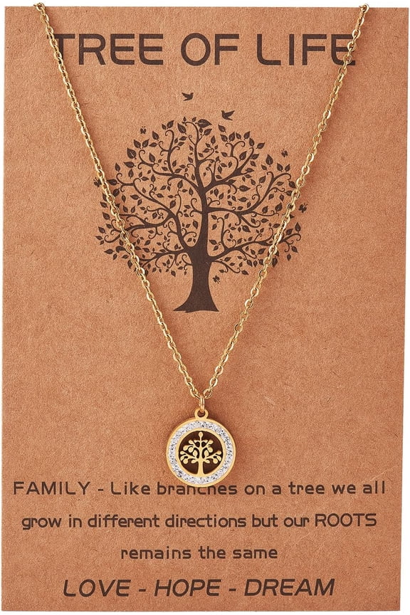 Tree of Life Pendant Necklace for Women Adjustable Stainless Steel Dangling Necklace Ornaments Fashion Cubic Zirconia Charm for Women Birthday