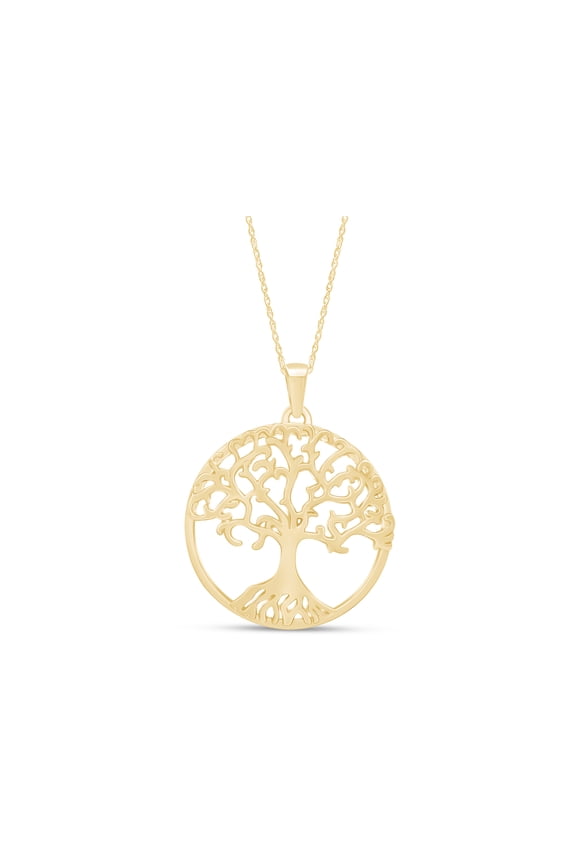 Tree of Life Pendant Necklace for Women 14K Yellow Gold Over 925 Sterling Silver Along with 18" Silver Rope Chain