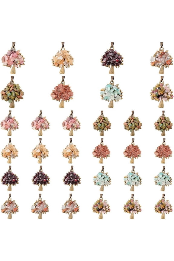 Tree of Life Pendant Quartz Stone Pendant Tree Pendants Gemstone Chip Pendants for DIY Jewelry