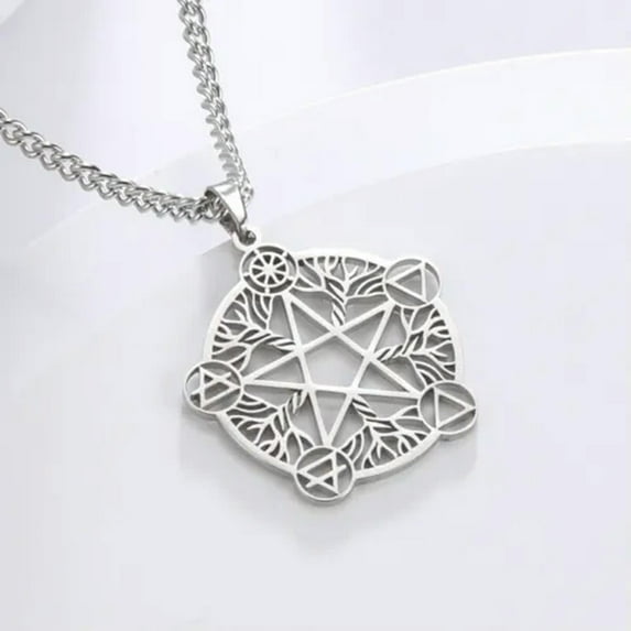 Tree of Life Pentagram Necklace Stainless Steel Pentacle Pendant Wicca Pagan
