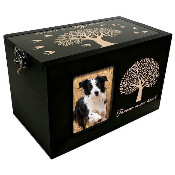 Tree of Life Pet Urn Wooden Pet Urn Box Tree Words Pattern Rectangle Storage Containers Cremation Box with Photo Frame