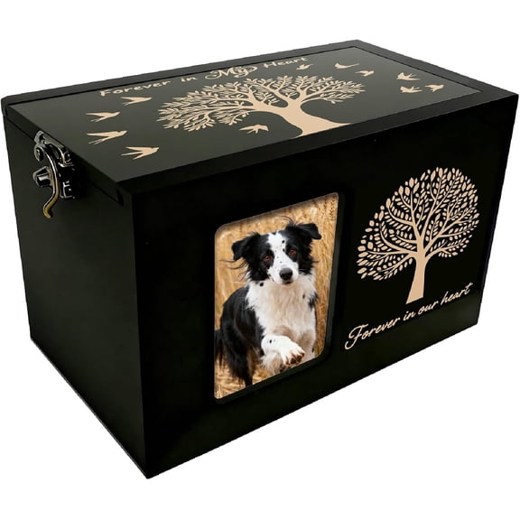 Tree of Life Pet Urn Wooden Pet Urn Box Tree Words Pattern Rectangle Storage Containers Cremation Box with oto Frame