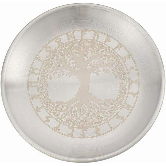 Tree of Life Plate Jewelry Dish Ritual Flat Bowl Round Silvery Prayer Tray Offering Bowl Dish Ring Trinket Candle Holder for DIY
