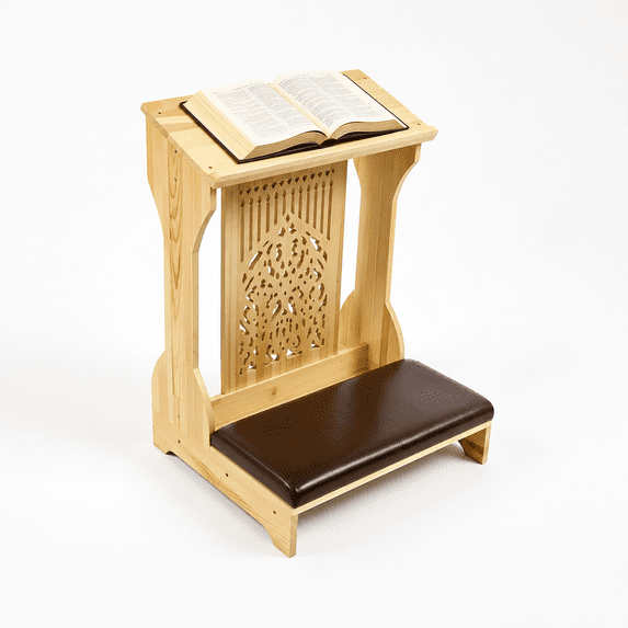 Angled Bench Frame Tree of Life Prayer Bench with Padded Cushion and Angled Book Rest ...