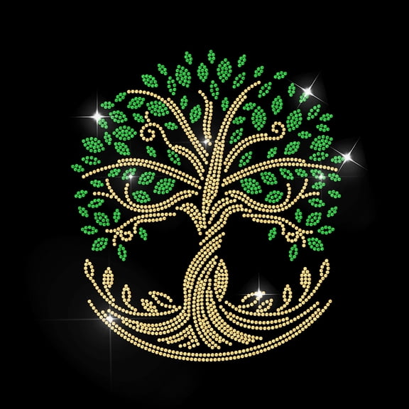 Tree of Life Rhinestone Iron on Hotfix Natural Tree Life Heat Transfer Stickers Plant Iron on Decals Bling Rhinestone Patches