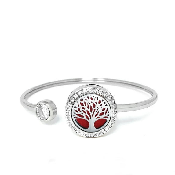 Tree of Life Rhinetones Aromatherapy Oil Jewelry Essential Oil Diffuser Bangle Diffuser Bracelet for Women with Gift Box