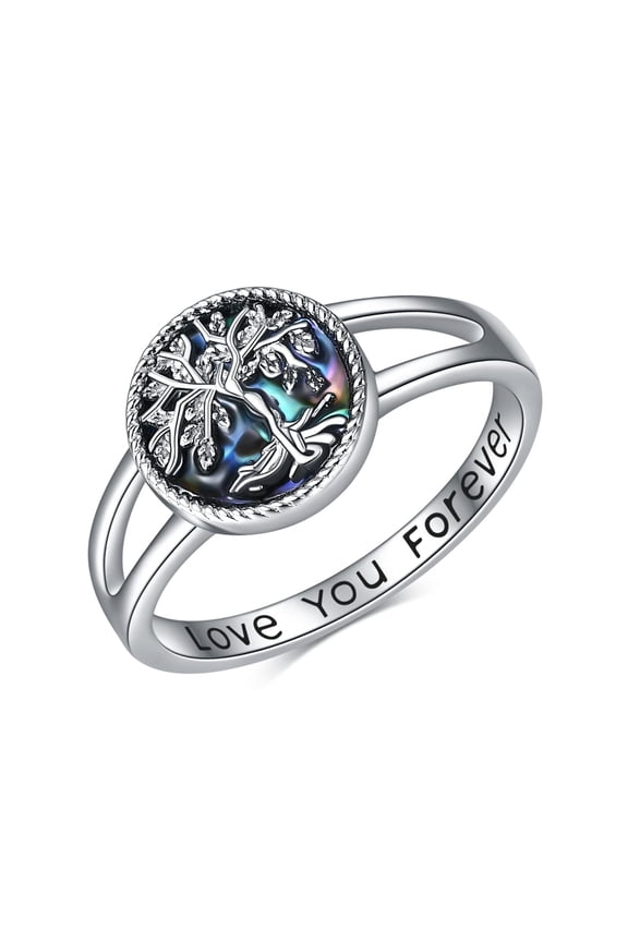 Tree of Life Ring Sterling Silver Abalone Shell Cute Tree of Life Jewelry Gift for Women