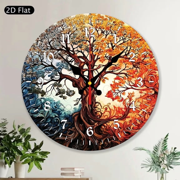 Tree of Life Round Wall Clock MDF Wood Decorative Home Decor Spiritual Wall Art Nature Inspired Timepiece Design