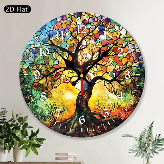 Tree of Life Round Wall Clock MDF Wood for Spiritual Home Decor or Gift for Mom and Nature Lovers
