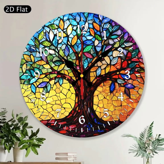 Tree of Life Round Wall Clock, Nature Inspired MDF Wood Home Decor, Spiritual Wall Art Gift