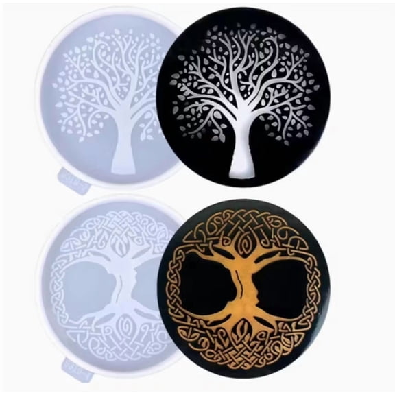 Tree of Life Silicone Coaster Molds Set of 2 - Flexible DIY Resin Craft Molds for Unique Home Decor, Compatible with Epoxy Resin and Concrete