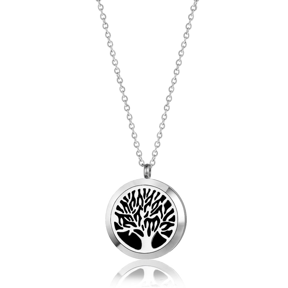 Tree of Life Silver Aromatherapy Necklace Oil Lockets Jewelry Essential Oil Diffuser Necklace with Gift Box