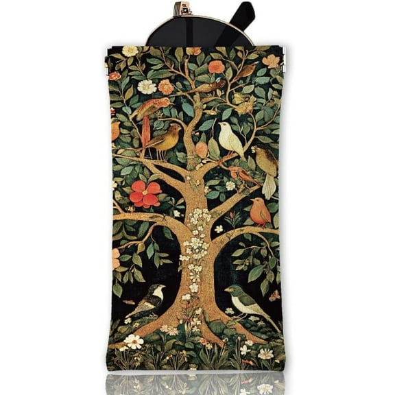 Tree of Life Soft Glasses Case Bird Squeeze Top Eyeglass Case Travel PU Leather Sunglass Case Portable Sunglasses Pouch for Women Men