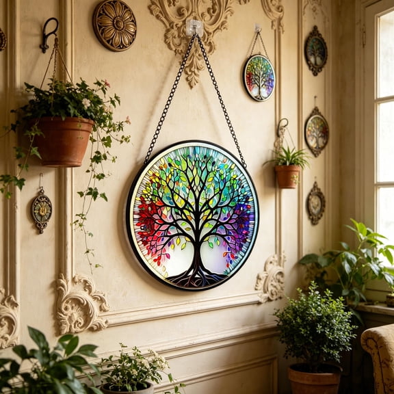 Tree of Life Stained Glass Suncatcher - Handmade Window Hanging Decor, Perfect Gift for Christmas, Birthdays, Housewarmings and All Occasions