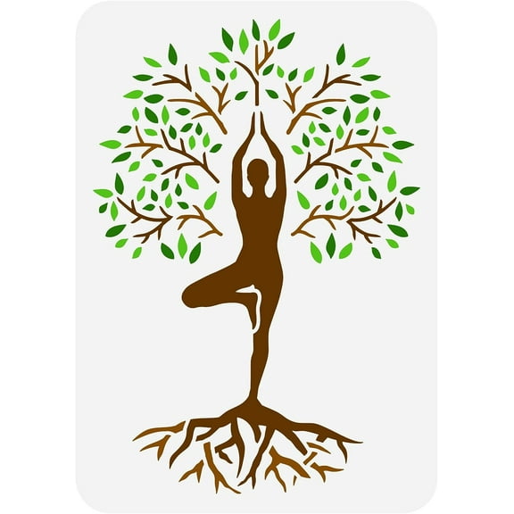 Tree of Life Stencil 8.3x11.7inch Reusable Tree Pose Stencil Yoga Pose Painting Template Life Tree Drawing Stencil for Decor Spring Plants Stencil