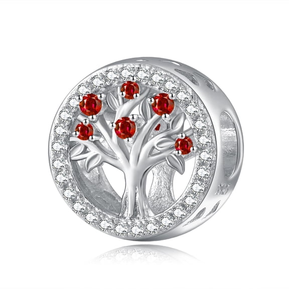 Tree of Life Sterling Silver Charms for Bracelets January Birthstone Charms for Bracelets Necklace Garnet Jewelry Birthday Gifts for Women