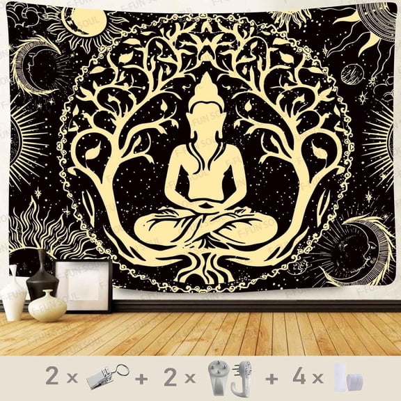 Tree of Life Sun and Moon Tapestry Wall Hanging 40x30 Inches Yoga Meditation Decor