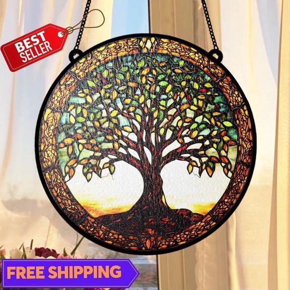 Tree of Life Suncatcher, Glass-Effect Celtic Window Hanging
