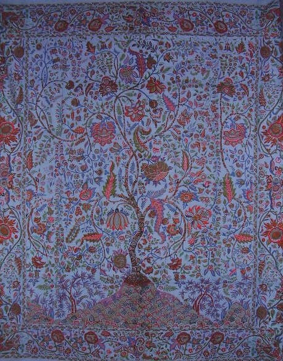 Tree of Life Blue Cotton King Bedspread