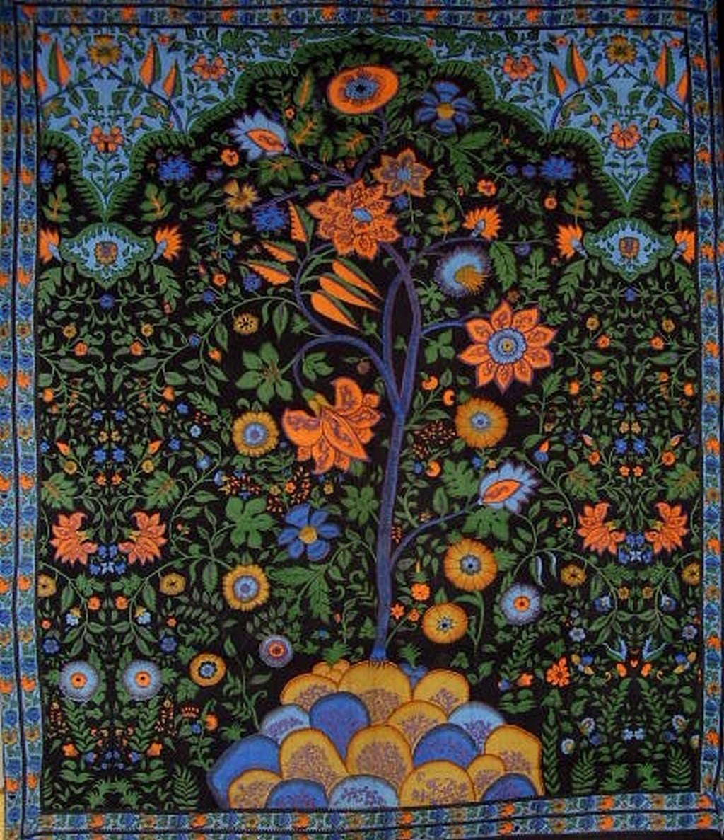 Tree of Life Tapestry Cotton Bedspread 108" x 88" Full-Queen Black