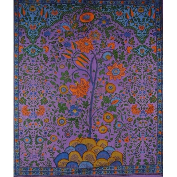 Tree of Life Tapestry Cotton Bedspread 108" x 88" Full-Queen Purple