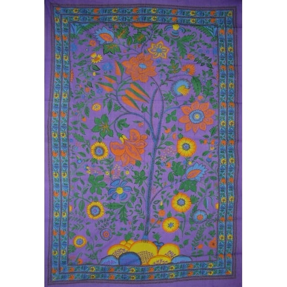 Tree of Life Tapestry Cotton Spread or Wall Hanging 90" x 60" Single Purple