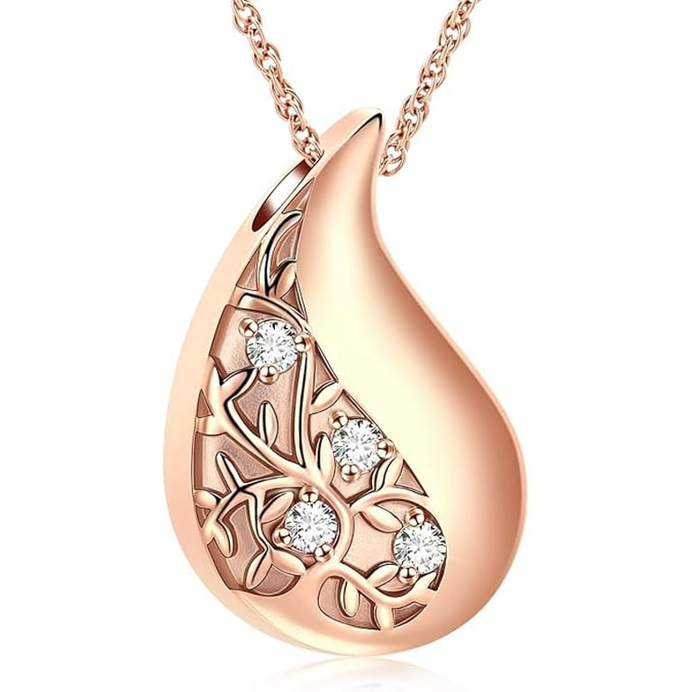 Tree of Life Teardrop Urn Necklace for Ashes Family Tree Keepsake