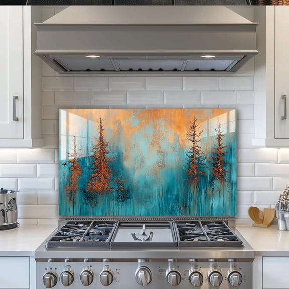 Tree of Life‘’Tempered Glass Backsplash for Kitchen, Frameless, Stove Backsplash Protector for Wall,Easy to Clean, Home Decor (gold, 30"x30")