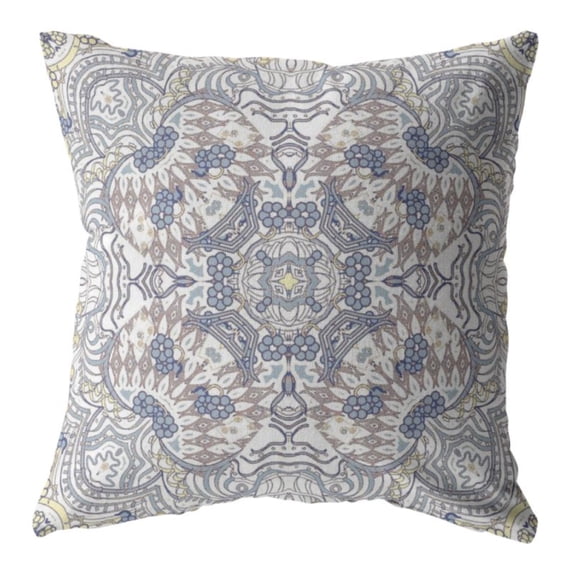 Tree of Life Throw Pillow with Removable Cover in Yellow and Gray 16x16