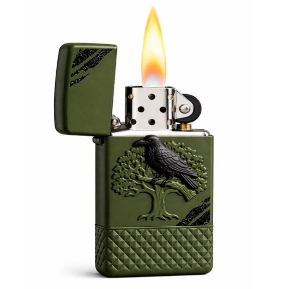 Tree of Life Trench Lighter Refillable Flip Top Cool Windproof Kerosene Lighters for Men Father Boyfriend Husband No Fuel