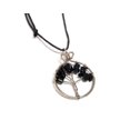 thumbnail image 1 of Tree of Life Tumbled Chip Stone Round Silver Metal Wire Wrapped Pendant Adjustable Necklace - Womens Fashion Handmade Jewelry Boho Accessories, 1 of 3