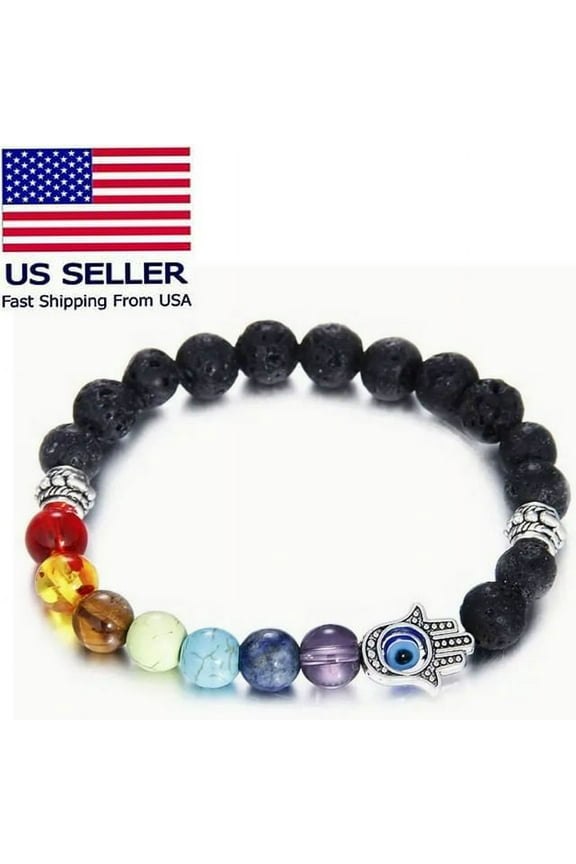 Tree of Life Unisex, Adult Chakra Healing Devil's Eye Lava Natural Energy Stone Bead Bracelet