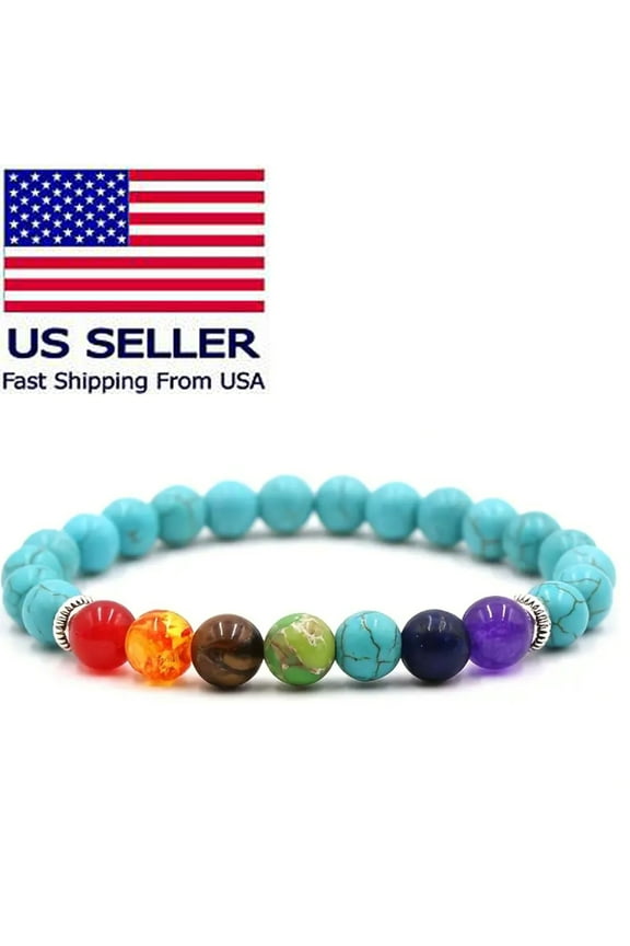 Tree of Life Unisex, Adult Chakra Healing Turquoise Natural Energy Stone Bead Bracelet