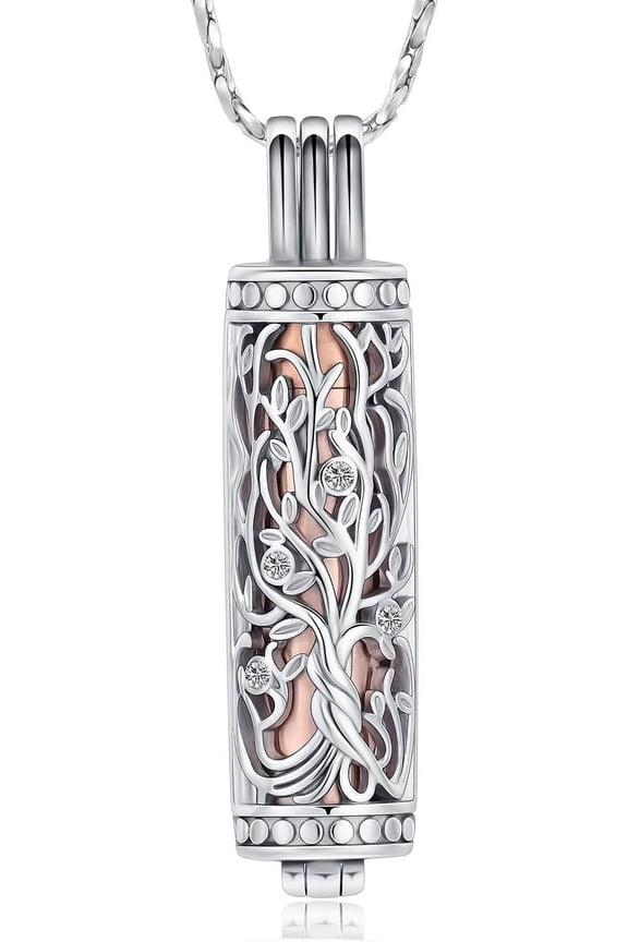 Tree of Life Urn Necklace Cylinder Vial Urn Necklace for Men Women Keepsake Ashes Necklace Pendent