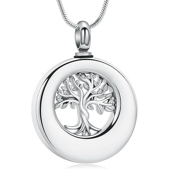 Tree of Life Urn Necklace for Ashes Circle Cremation Jewelry for Ashes Memory Jewelry of Loved One shell Ash Pendant Keepsake Gifts