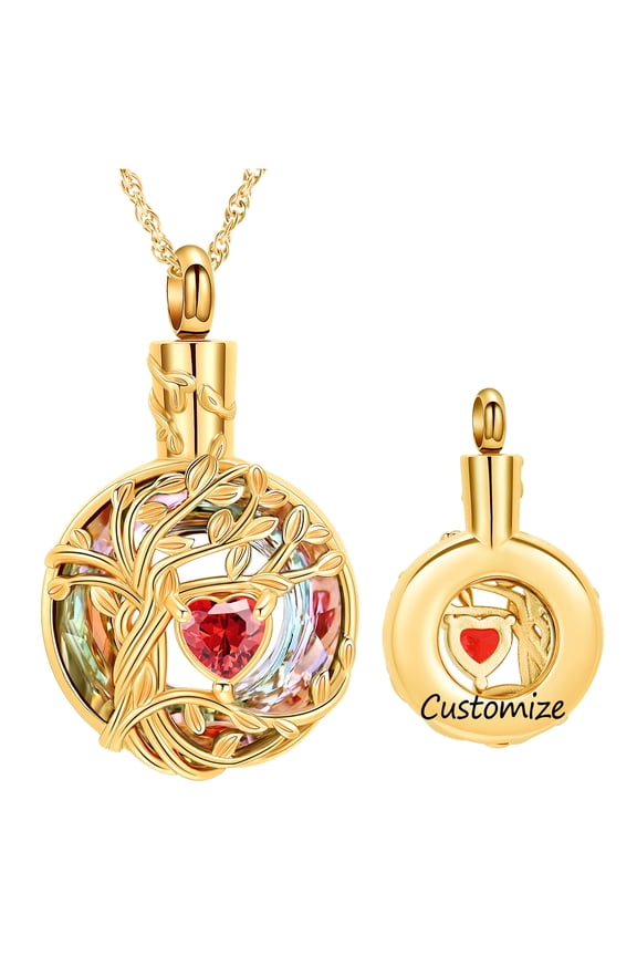 Tree of Life Urn Necklace for Ashes Cremation Jewelry Crystal Circle with Funnel Filler Memorial Mothers Day Gifts for Women Mom Sister Friend