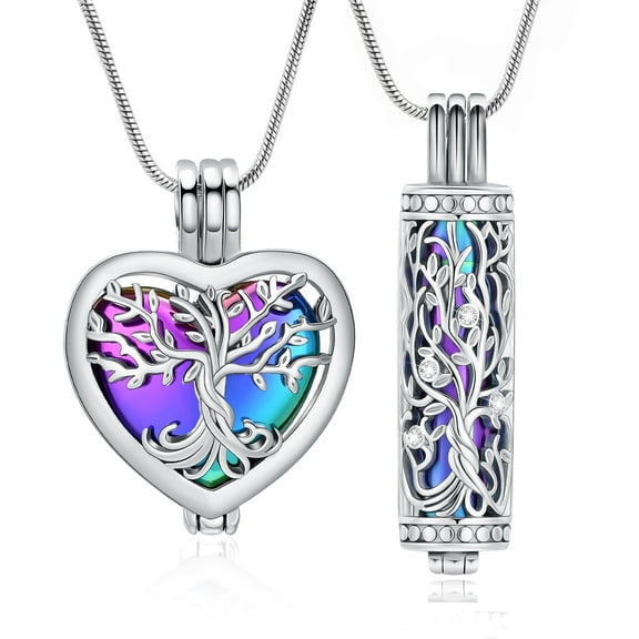 Tree of Life Urn Necklace for Ashes Cremation Jewelry with Hollow Vial Cylinder Keepsake Memorial Lockets Ashes Holder for Women Men Pet