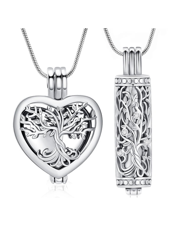 Tree of Life Urn Necklace for Ashes Cremation Jewelry with Hollow Vial Cylinder Keepsake Memorial Lockets Ashes Holder for Women Men Pet
